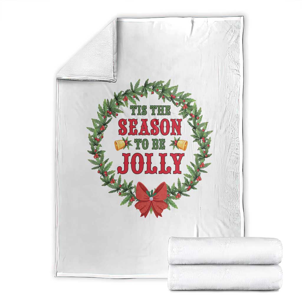 Funny Weed Christmas Throw Blanket Tis The Season To Be Jolly Xmas Wreath - Wonder Print Shop