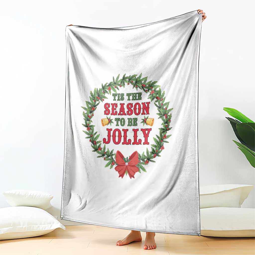 Funny Weed Christmas Throw Blanket Tis The Season To Be Jolly Xmas Wreath - Wonder Print Shop