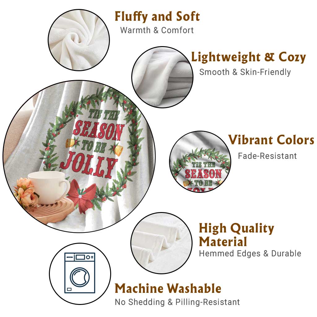 Funny Weed Christmas Throw Blanket Tis The Season To Be Jolly Xmas Wreath - Wonder Print Shop