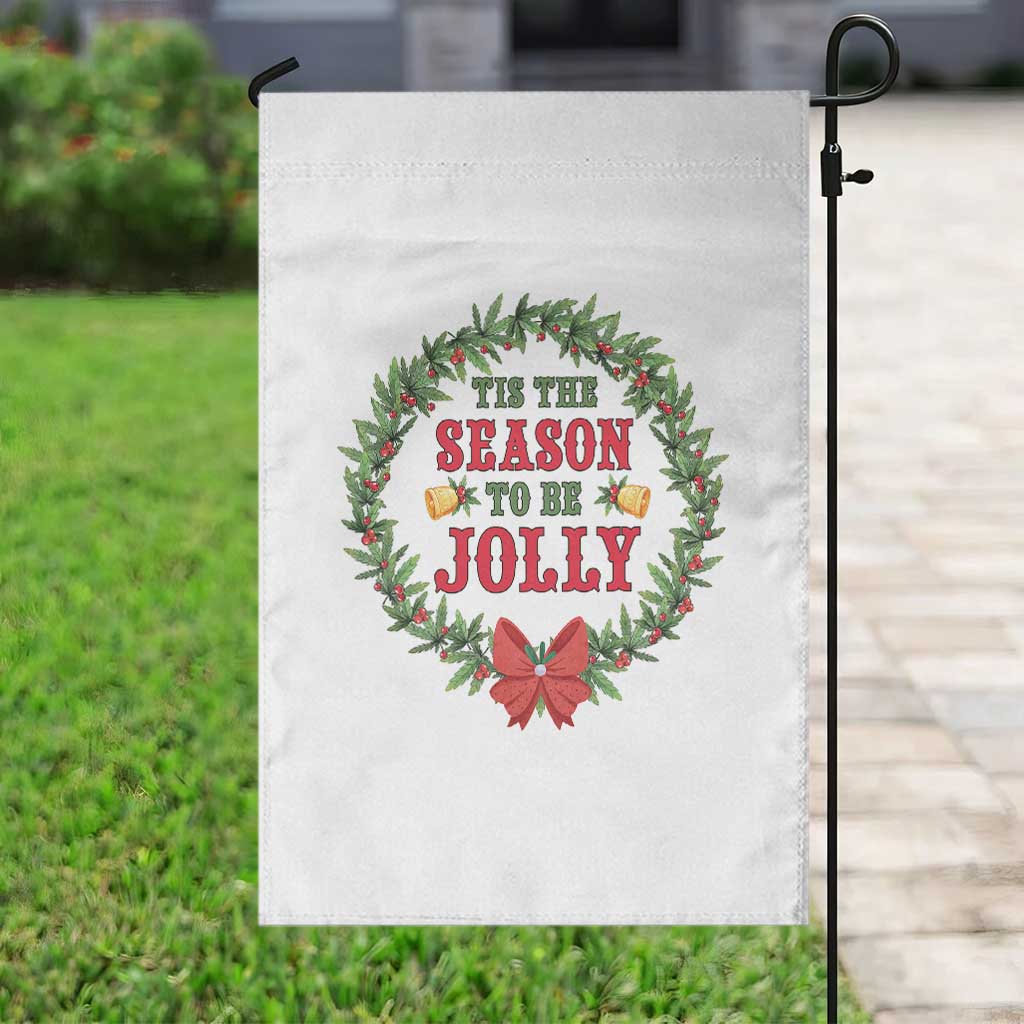 Funny Weed Christmas Garden Flag Tis The Season To Be Jolly Xmas Wreath - Wonder Print Shop