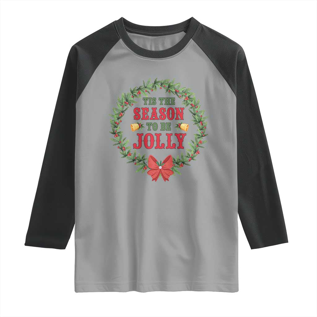 Funny Weed Christmas Raglan Shirt Tis The Season To Be Jolly Xmas Wreath - Wonder Print Shop