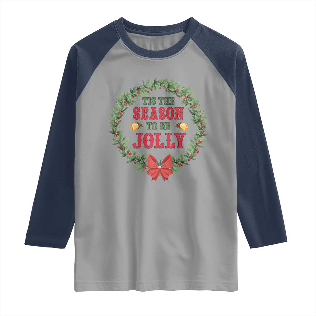 Funny Weed Christmas Raglan Shirt Tis The Season To Be Jolly Xmas Wreath - Wonder Print Shop
