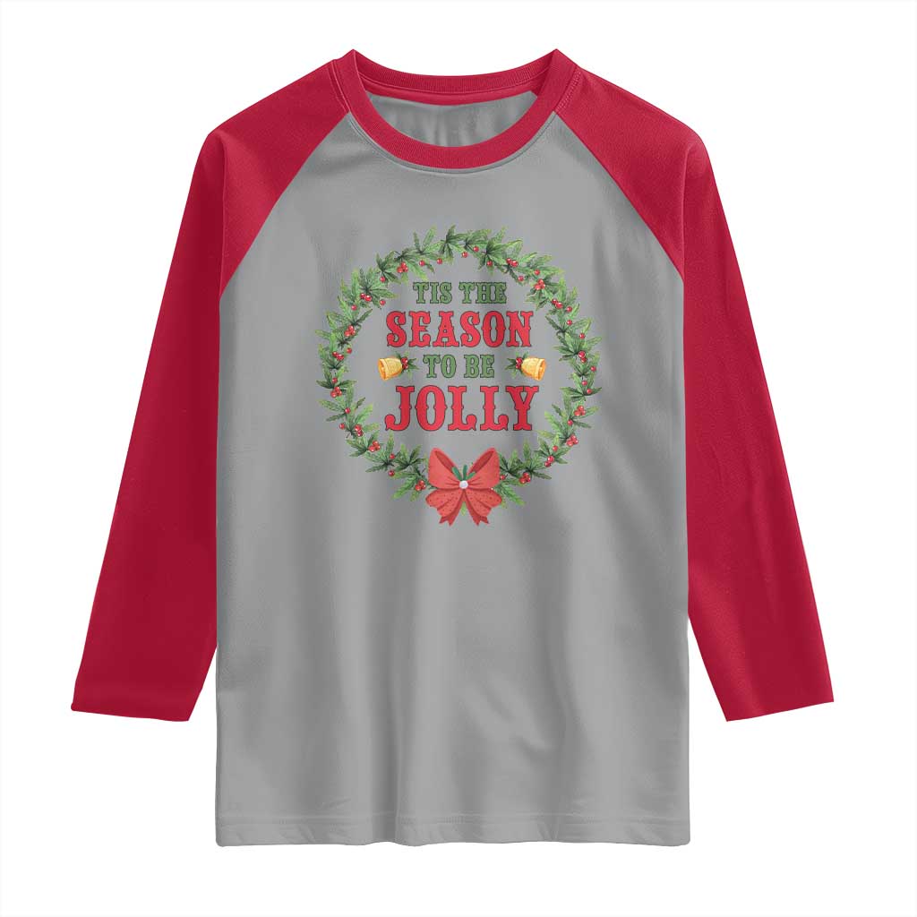 Funny Weed Christmas Raglan Shirt Tis The Season To Be Jolly Xmas Wreath - Wonder Print Shop