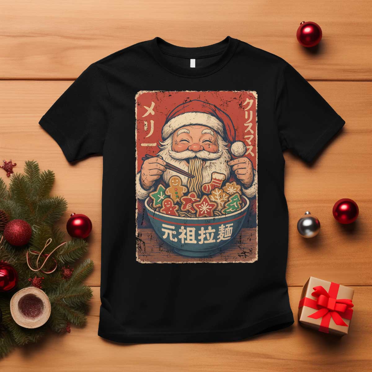 Santa Eating Ramen Noodles Japanese Christmas T Shirt - Wonder Print Shop