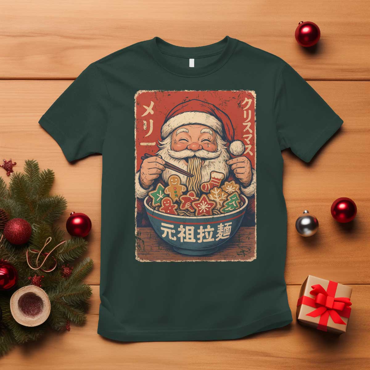 Santa Eating Ramen Noodles Japanese Christmas T Shirt - Wonder Print Shop