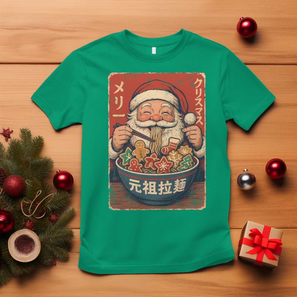 Santa Eating Ramen Noodles Japanese Christmas T Shirt - Wonder Print Shop