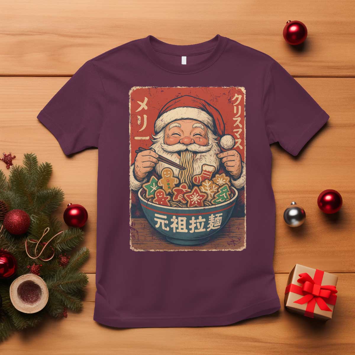 Santa Eating Ramen Noodles Japanese Christmas T Shirt - Wonder Print Shop