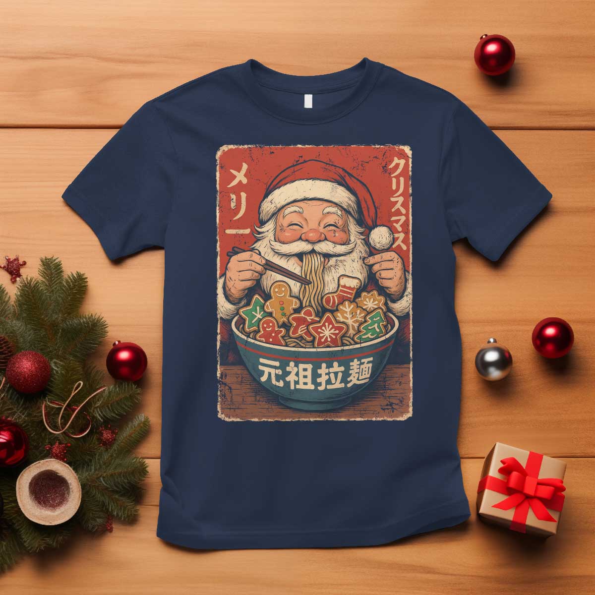 Santa Eating Ramen Noodles Japanese Christmas T Shirt - Wonder Print Shop