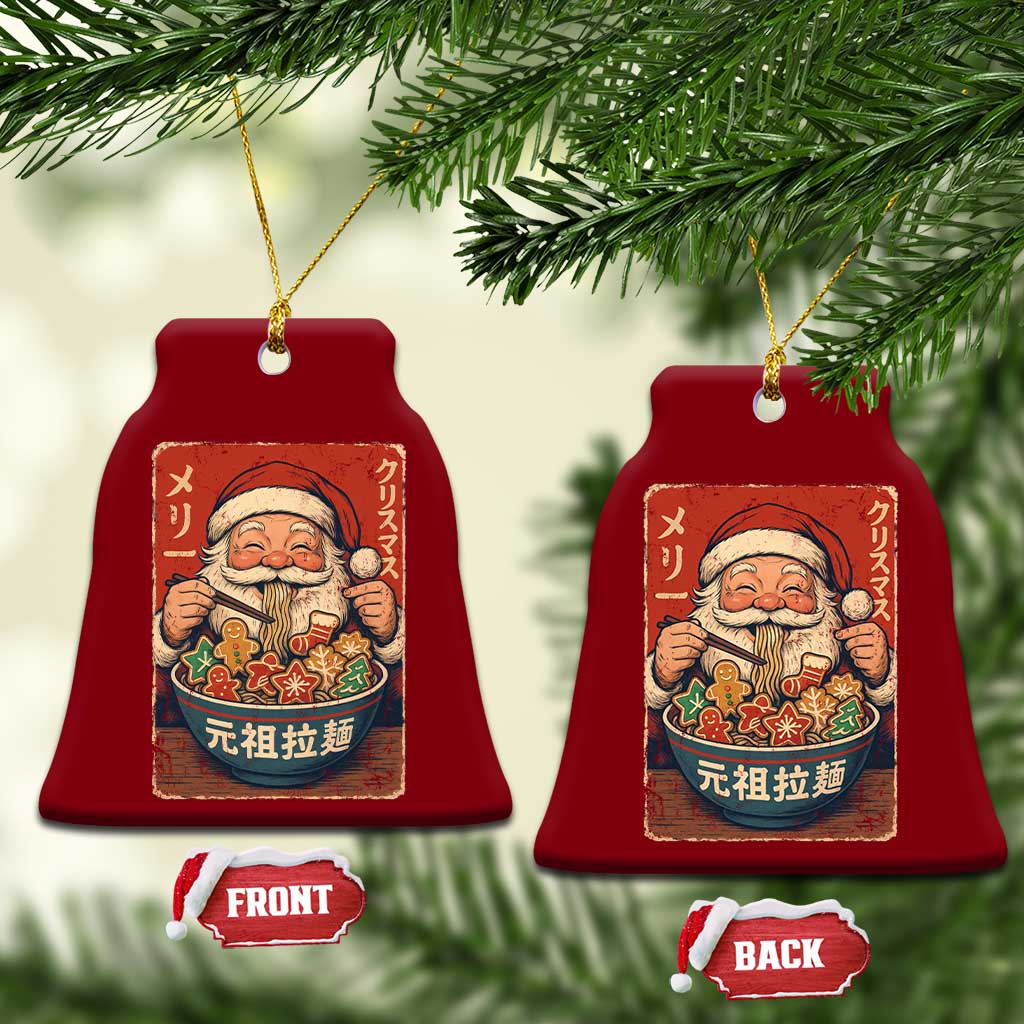 Santa Eating Ramen Noodles Japanese Christmas Ceramic Ornament - Wonder Print Shop