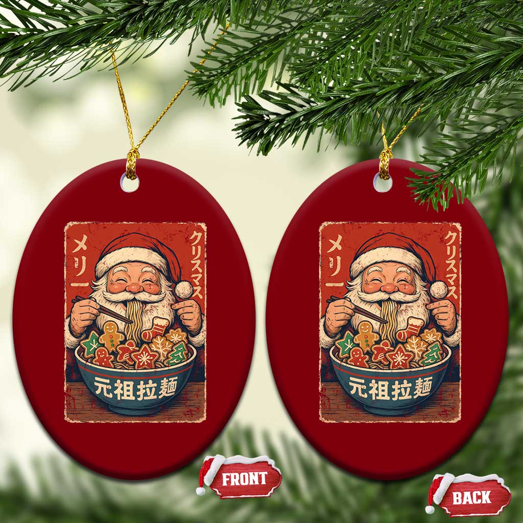 Santa Eating Ramen Noodles Japanese Christmas Ceramic Ornament - Wonder Print Shop