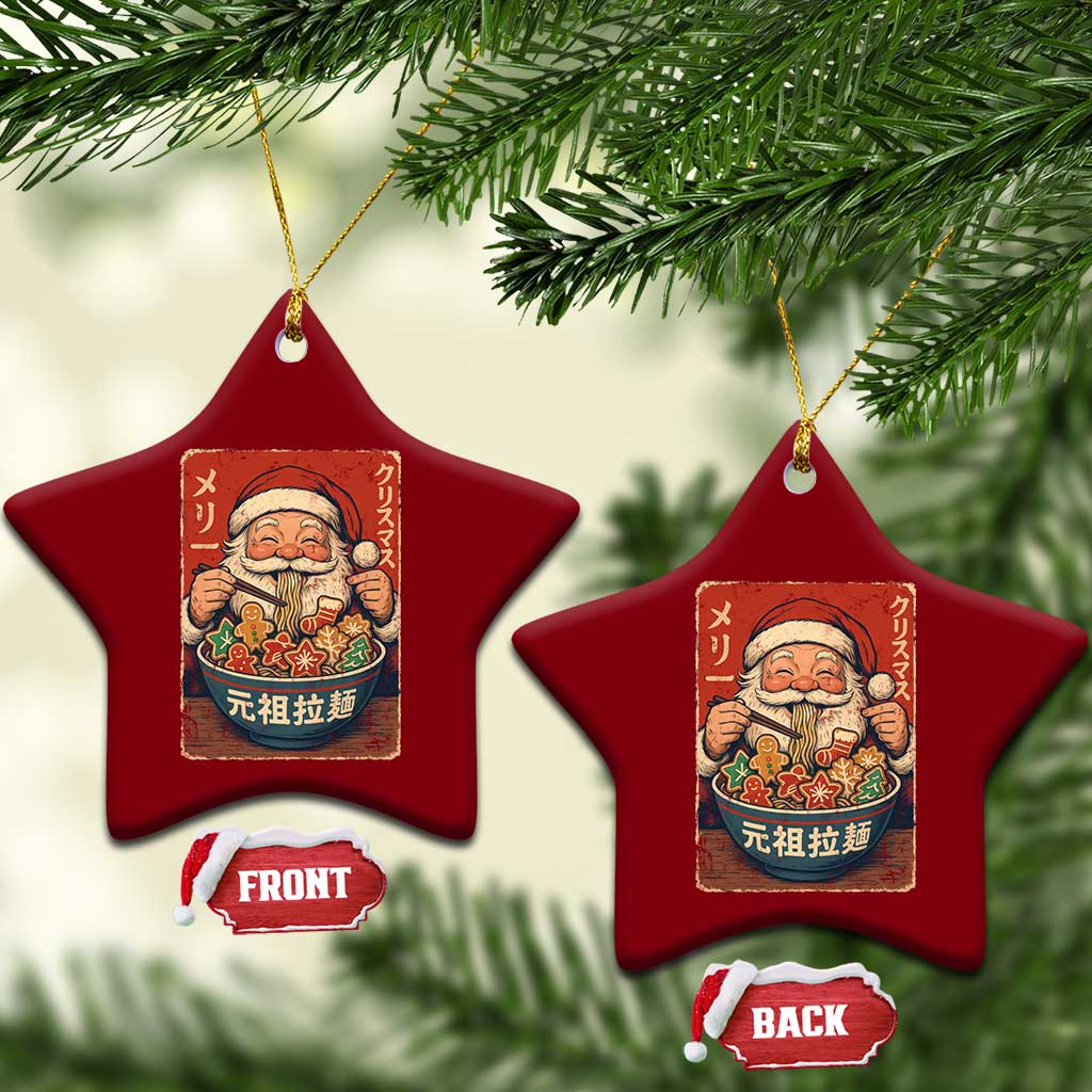 Santa Eating Ramen Noodles Japanese Christmas Ceramic Ornament - Wonder Print Shop