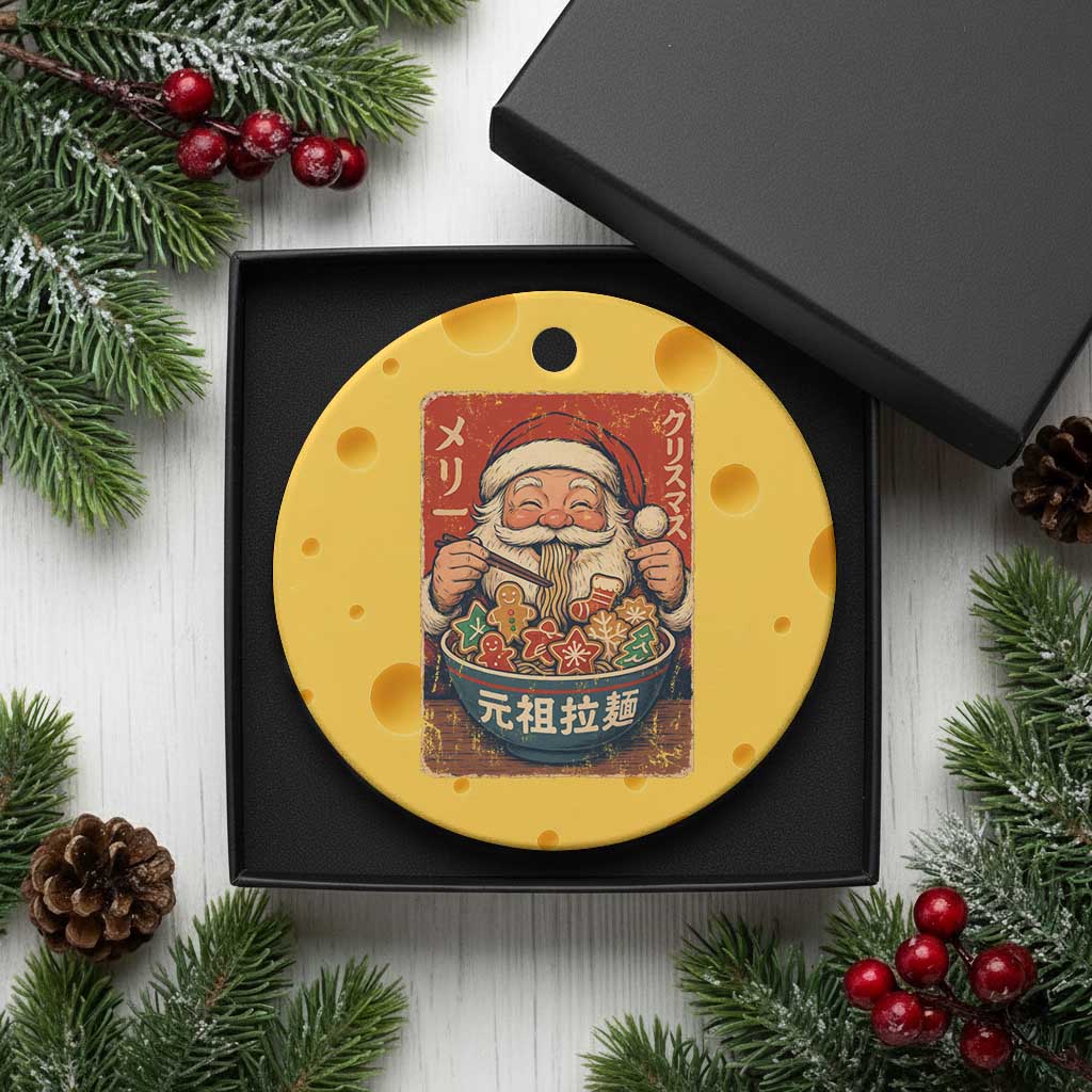 Santa Eating Ramen Noodles Japanese Christmas Ceramic Ornament - Wonder Print Shop