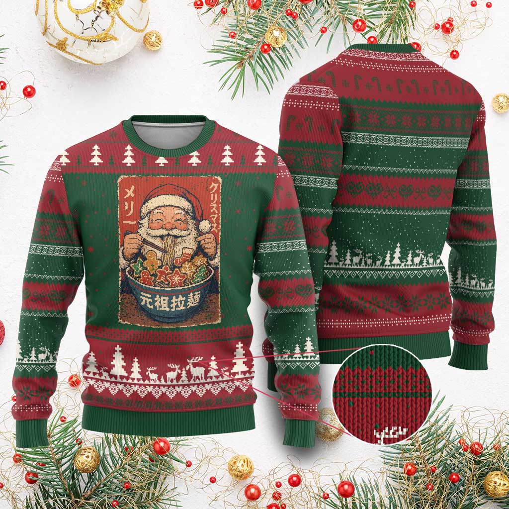 Santa Eating Ramen Noodles Japanese Xmas Ugly Christmas Sweater - Wonder Print Shop