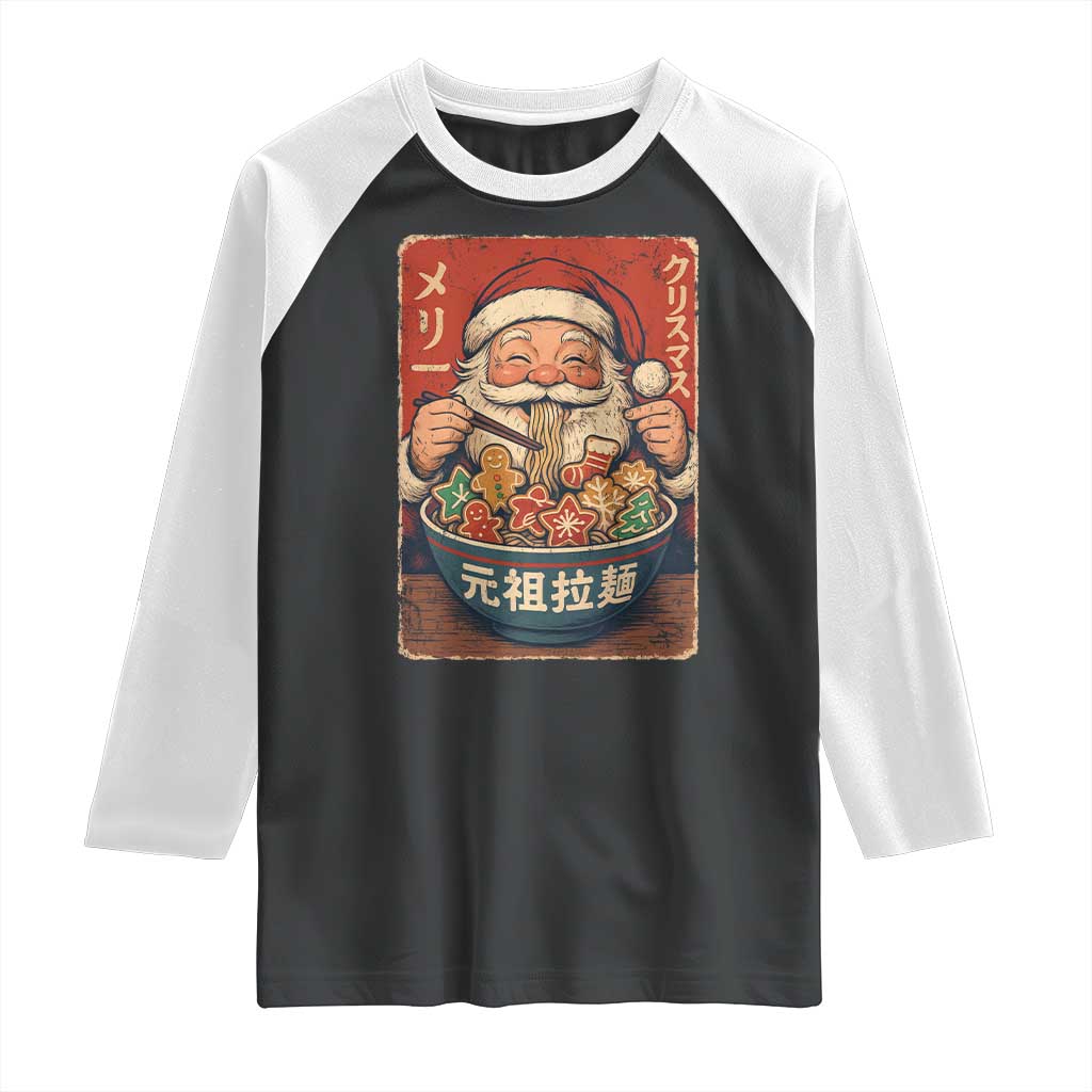 Santa Eating Ramen Noodles Japanese Christmas Raglan Shirt - Wonder Print Shop