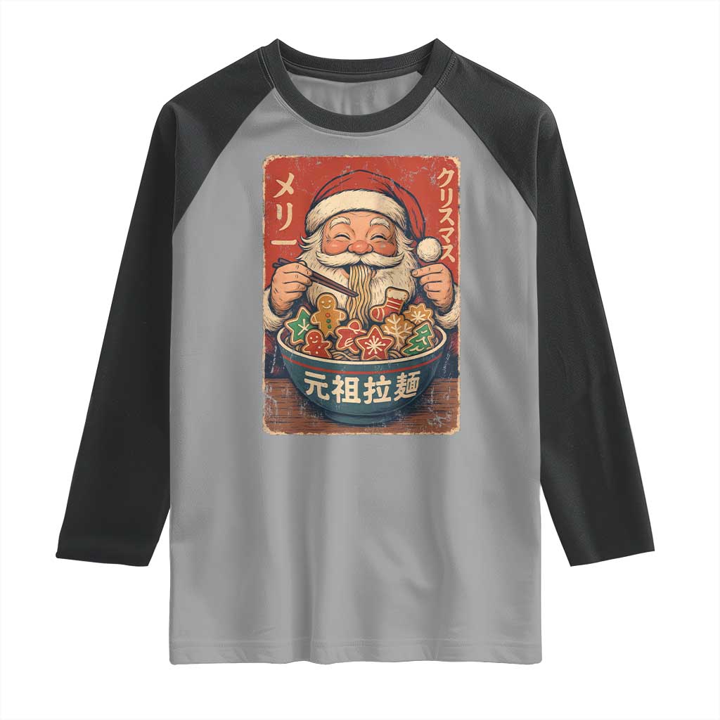 Santa Eating Ramen Noodles Japanese Christmas Raglan Shirt - Wonder Print Shop
