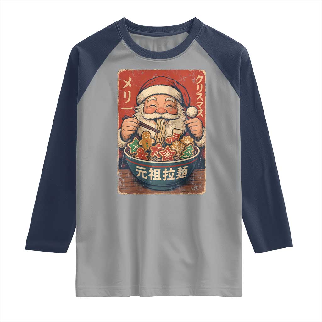Santa Eating Ramen Noodles Japanese Christmas Raglan Shirt - Wonder Print Shop