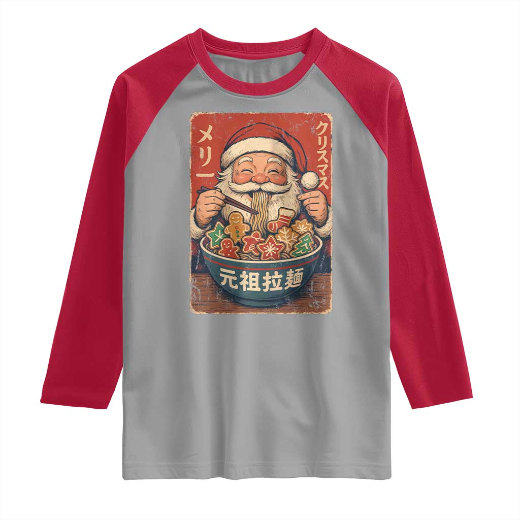Santa Eating Ramen Noodles Japanese Christmas Raglan Shirt - Wonder Print Shop