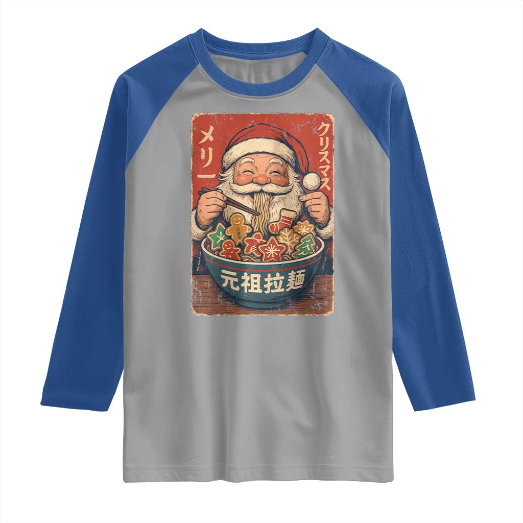 Santa Eating Ramen Noodles Japanese Christmas Raglan Shirt - Wonder Print Shop