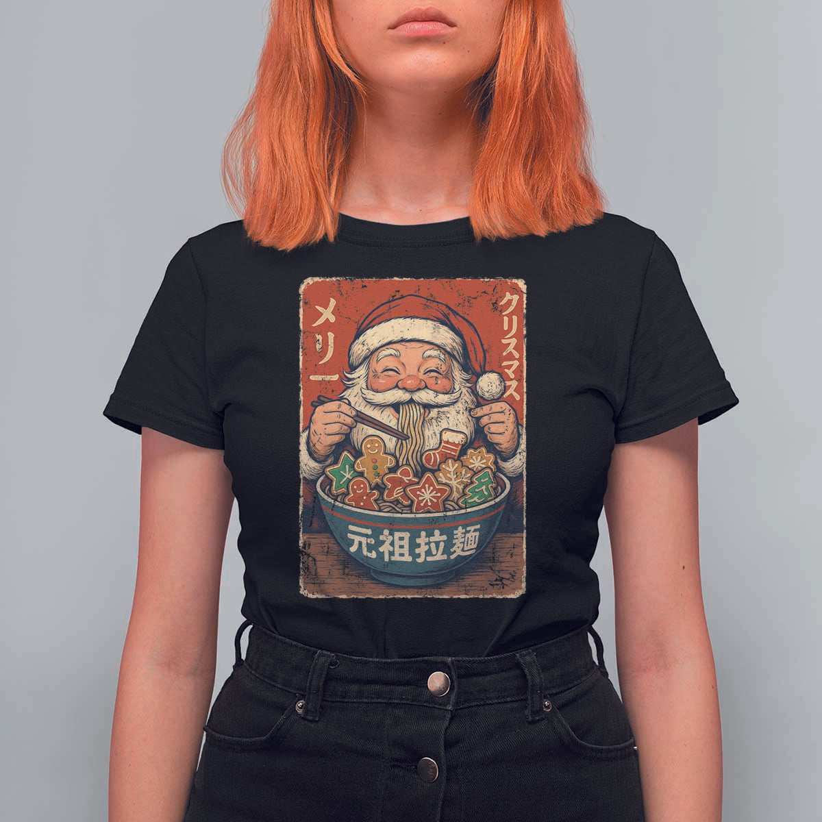 Santa Eating Ramen Noodles Japanese Christmas T Shirt For Women - Wonder Print Shop