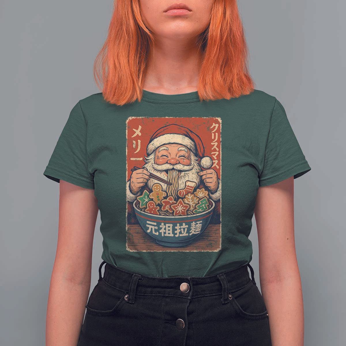 Santa Eating Ramen Noodles Japanese Christmas T Shirt For Women - Wonder Print Shop