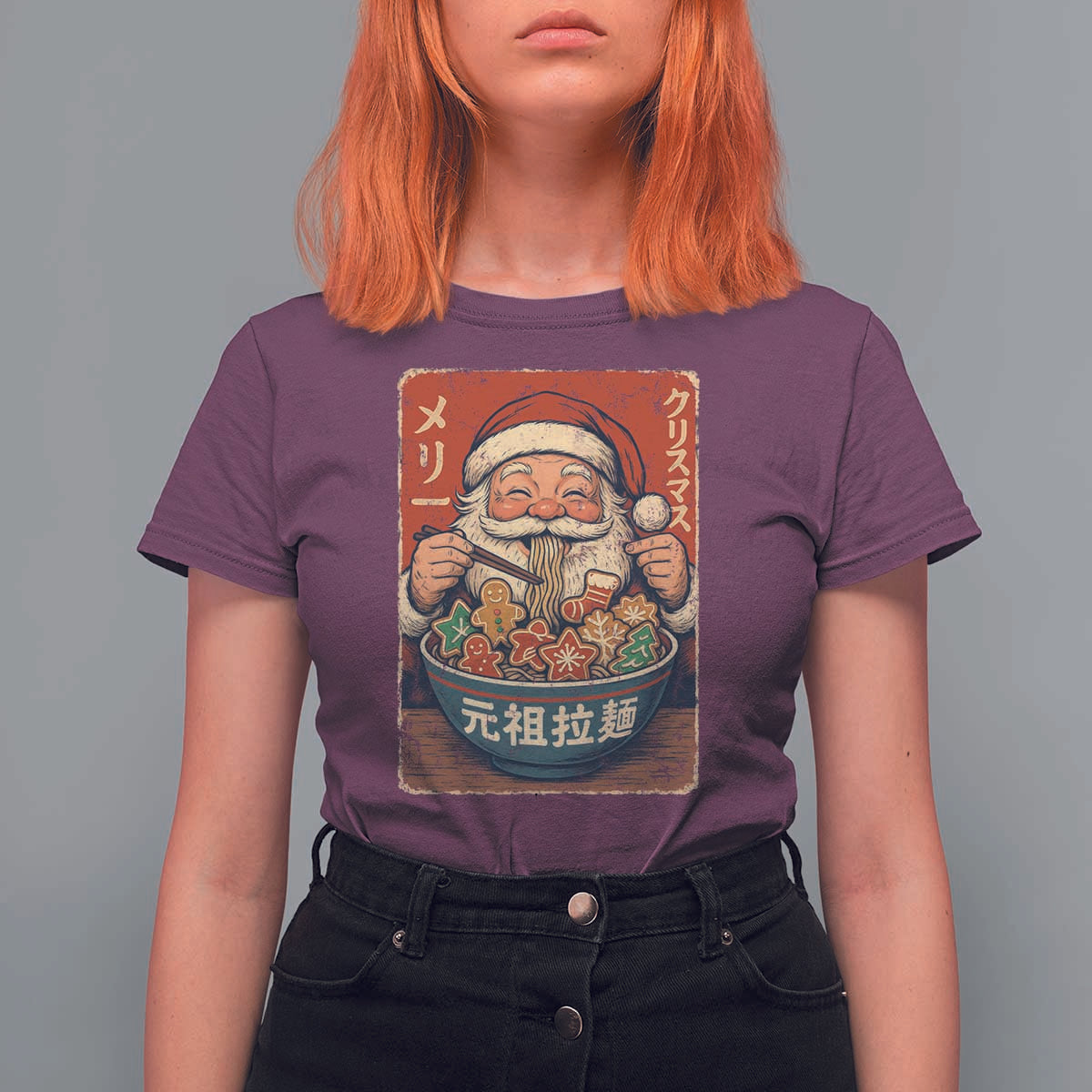 Santa Eating Ramen Noodles Japanese Christmas T Shirt For Women - Wonder Print Shop
