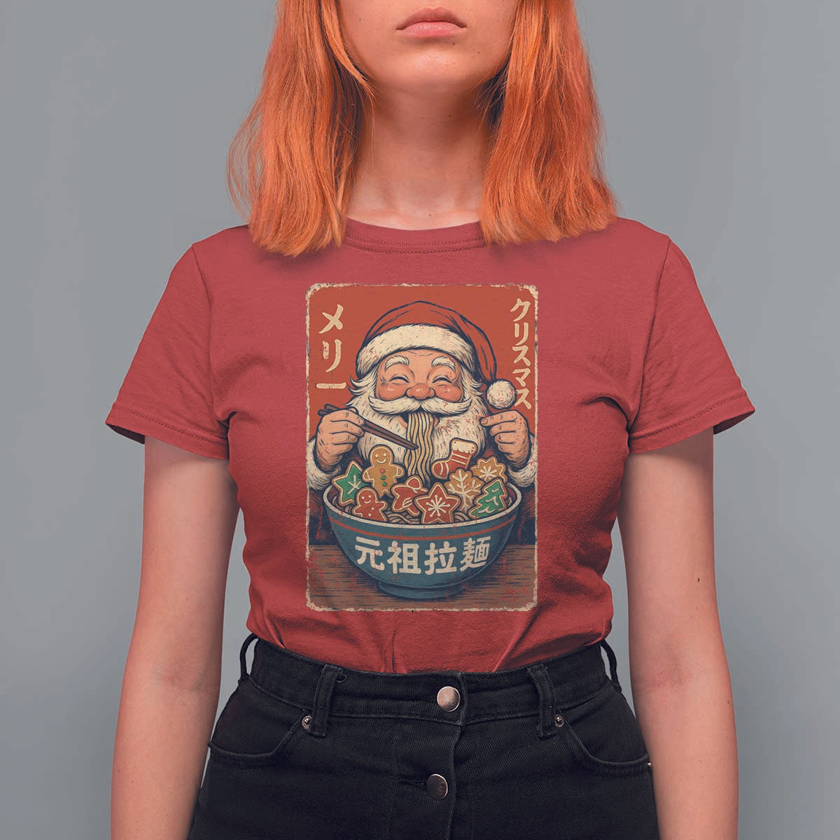 Santa Eating Ramen Noodles Japanese Christmas T Shirt For Women - Wonder Print Shop
