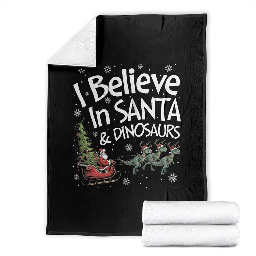 Funny Christmas Dino Throw Blanket I Believe In Santa And Dinosaur - Wonder Print Shop