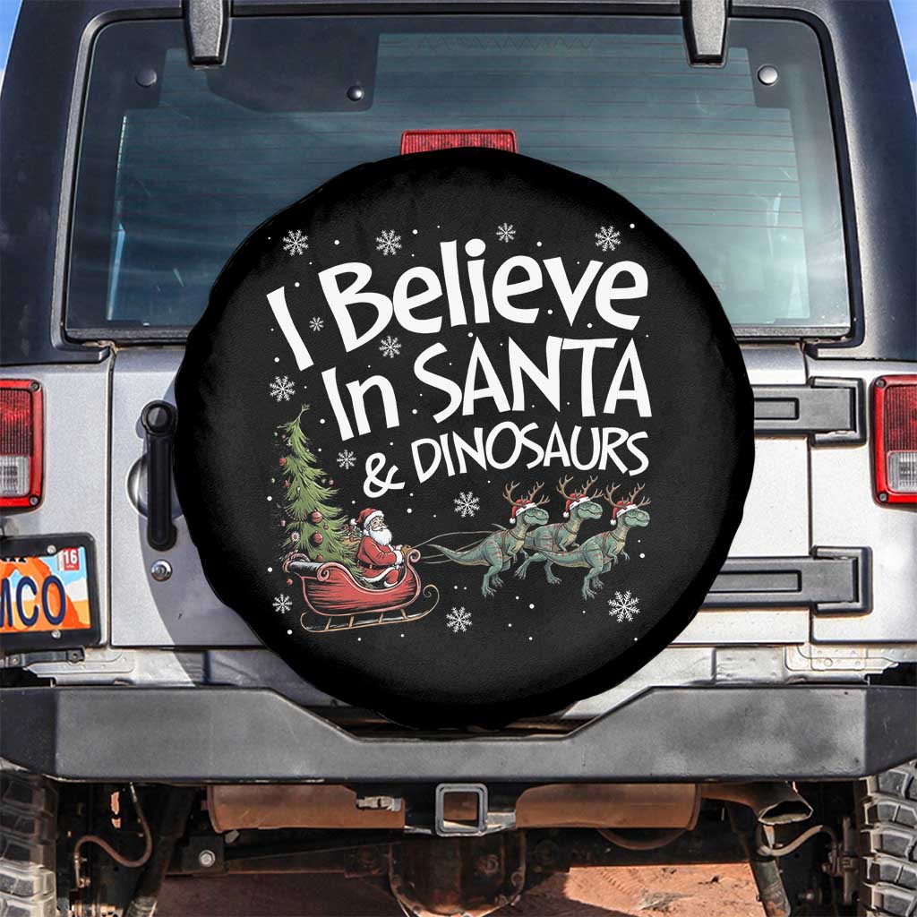 Funny Christmas Dino Spare Tire Cover I Believe In Santa And Dinosaur - Wonder Print Shop