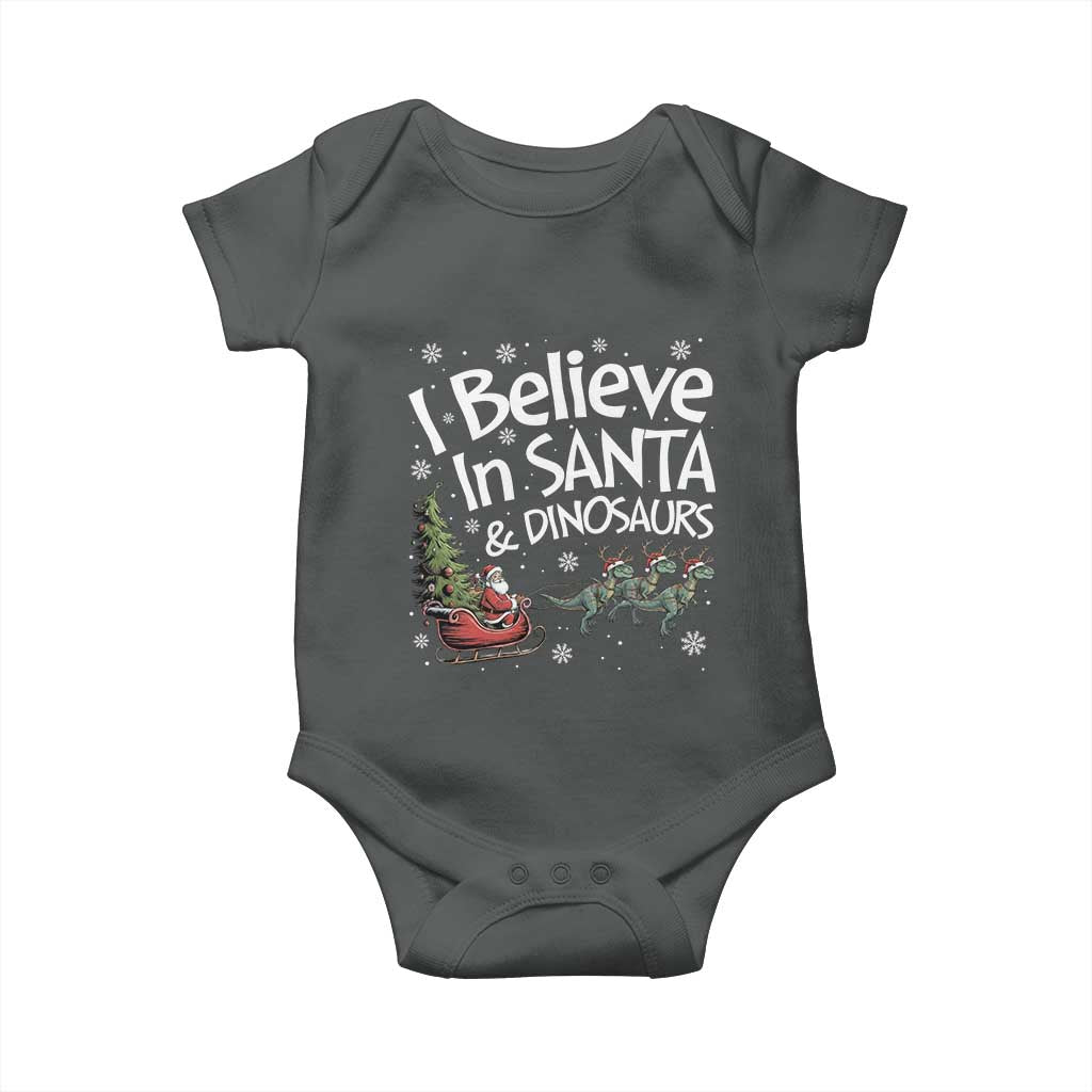 Funny Christmas Dino Baby Onesie I Believe In Santa And Dinosaur - Wonder Print Shop