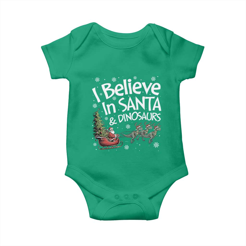 Funny Christmas Dino Baby Onesie I Believe In Santa And Dinosaur - Wonder Print Shop