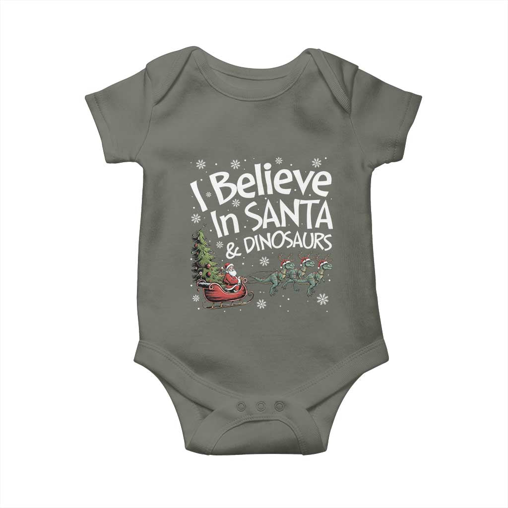Funny Christmas Dino Baby Onesie I Believe In Santa And Dinosaur - Wonder Print Shop