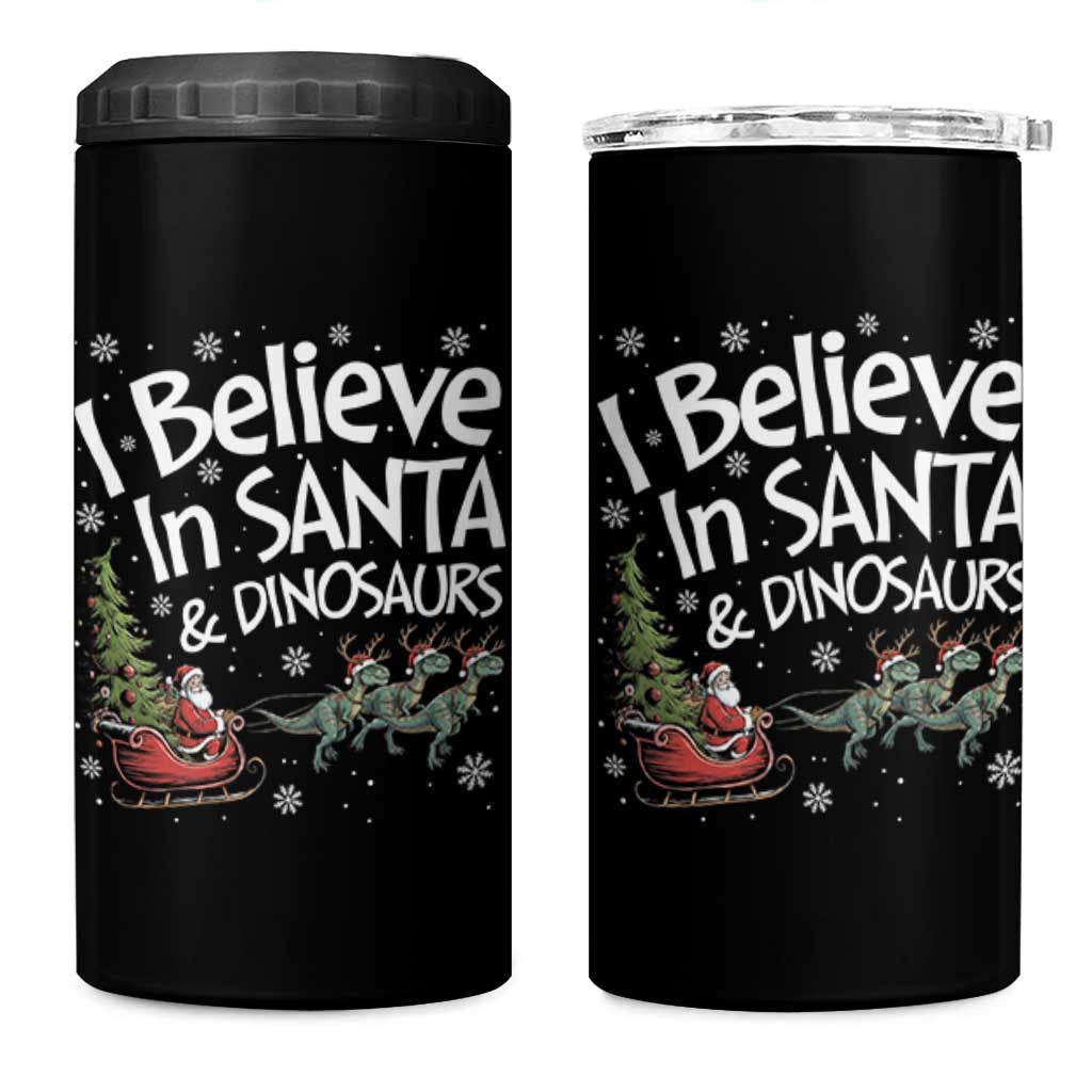 Funny Christmas Dino 4 in 1 Can Cooler Tumbler I Believe In Santa And Dinosaur - Wonder Print Shop