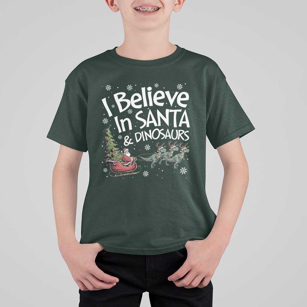 Funny Christmas Dino T Shirt For Kid I Believe In Santa And Dinosaur - Wonder Print Shop