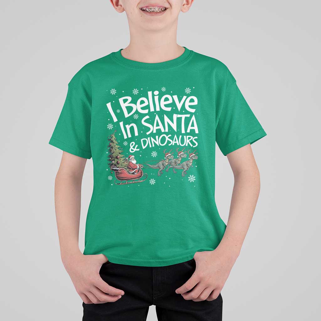 Funny Christmas Dino T Shirt For Kid I Believe In Santa And Dinosaur - Wonder Print Shop