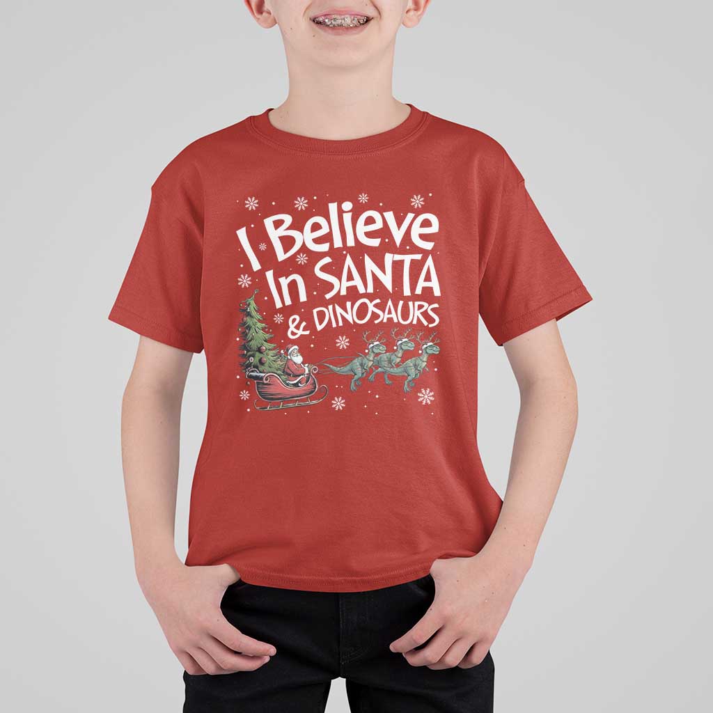 Funny Christmas Dino T Shirt For Kid I Believe In Santa And Dinosaur - Wonder Print Shop