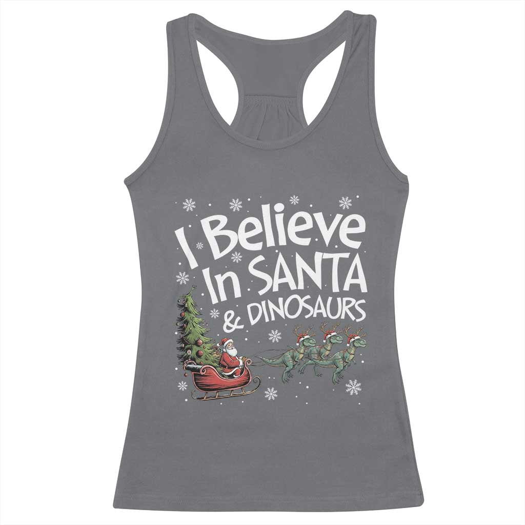 Funny Christmas Dino Racerback Tank Top I Believe In Santa And Dinosaur - Wonder Print Shop