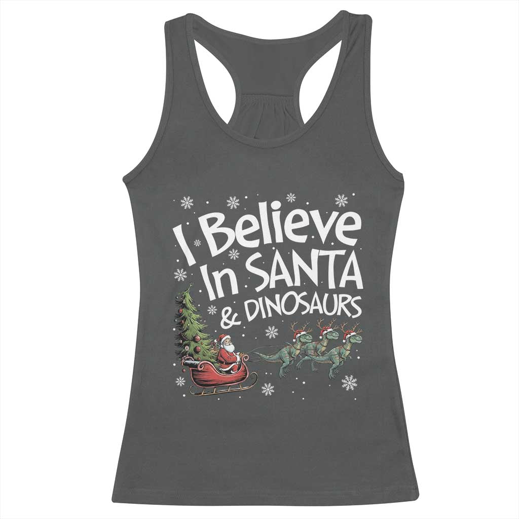 Funny Christmas Dino Racerback Tank Top I Believe In Santa And Dinosaur - Wonder Print Shop