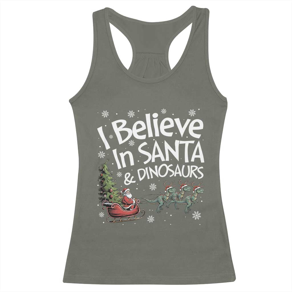 Funny Christmas Dino Racerback Tank Top I Believe In Santa And Dinosaur - Wonder Print Shop