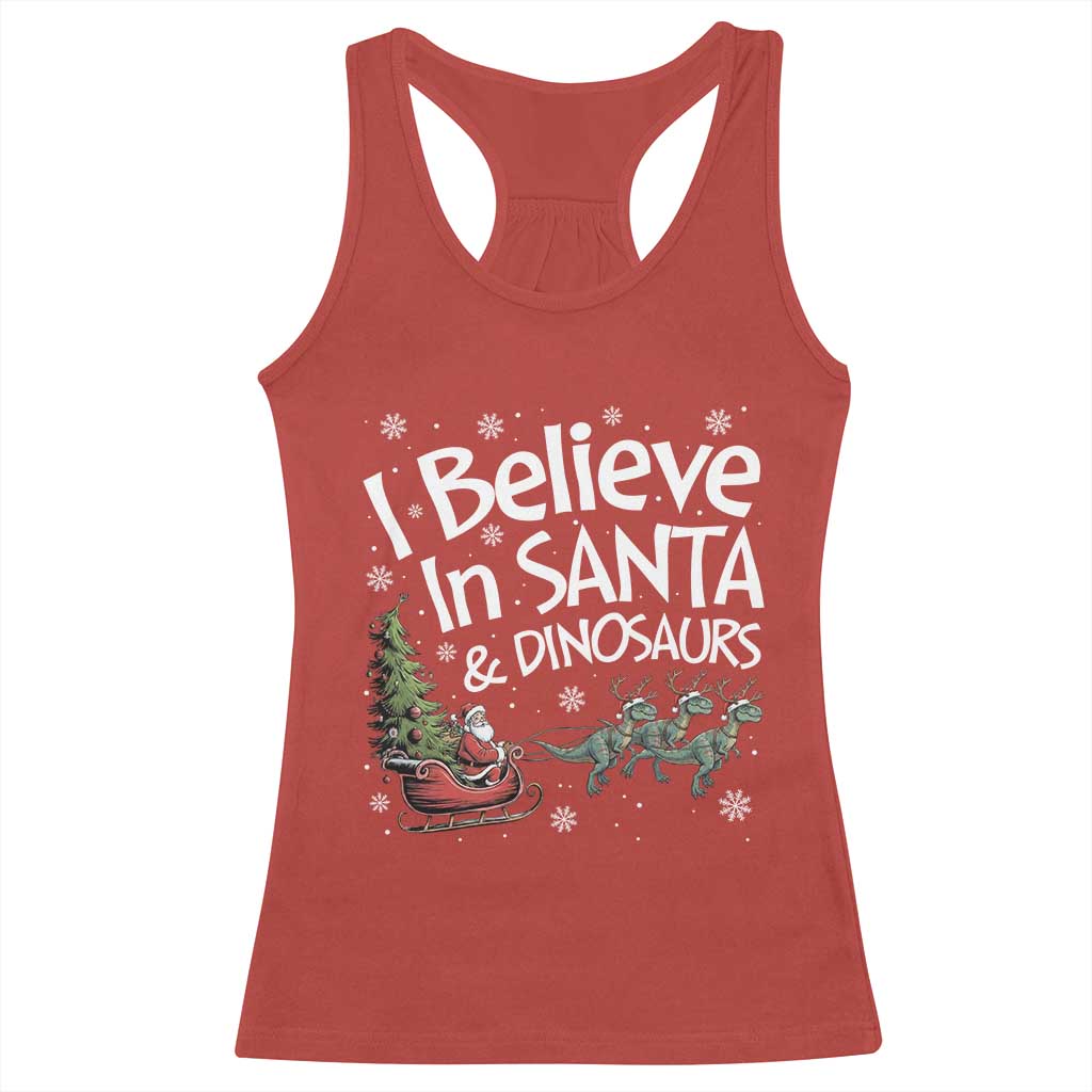 Funny Christmas Dino Racerback Tank Top I Believe In Santa And Dinosaur - Wonder Print Shop