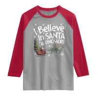 Funny Christmas Dino Raglan Shirt I Believe In Santa And Dinosaur - Wonder Print Shop