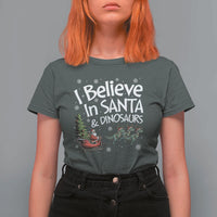 Funny Christmas Dino T Shirt For Women I Believe In Santa And Dinosaur - Wonder Print Shop