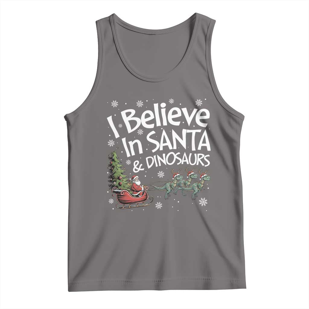 Funny Christmas Dino Tank Top I Believe In Santa And Dinosaur - Wonder Print Shop