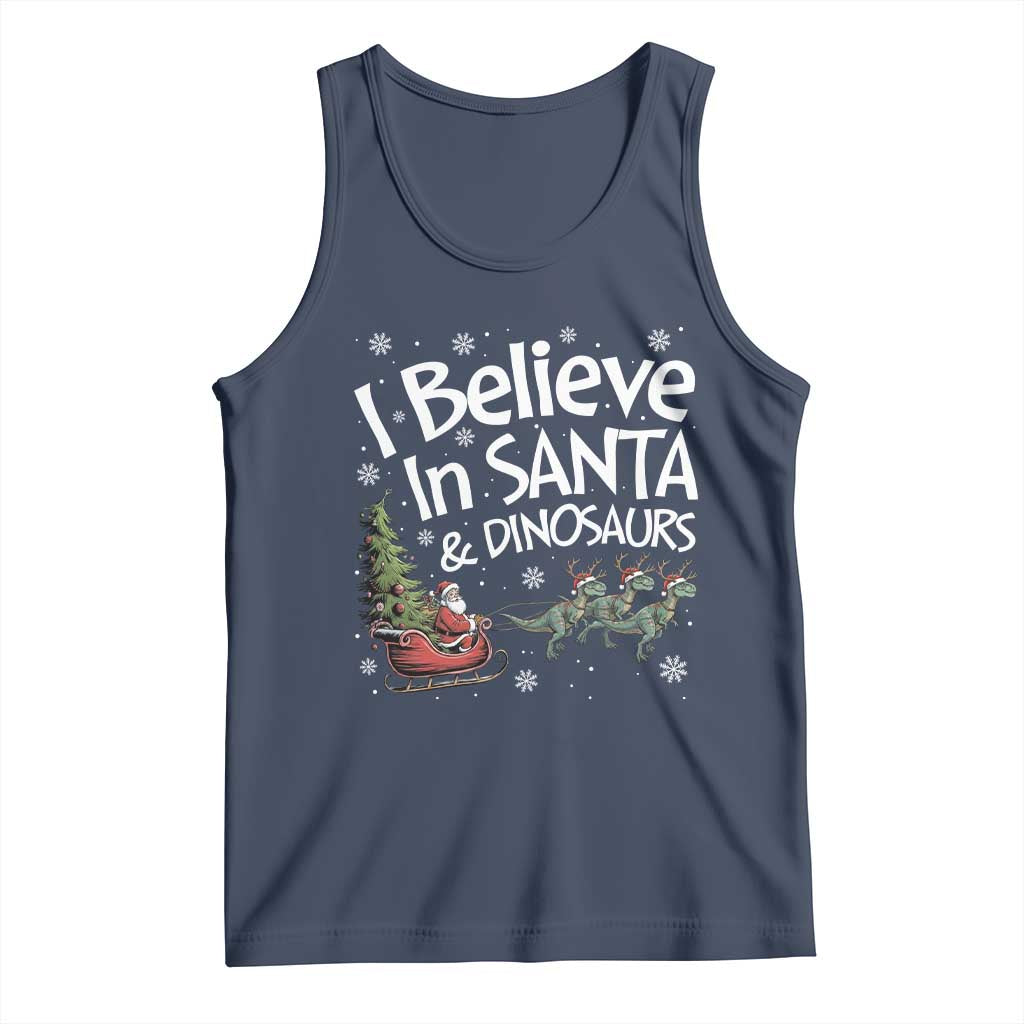 Funny Christmas Dino Tank Top I Believe In Santa And Dinosaur - Wonder Print Shop