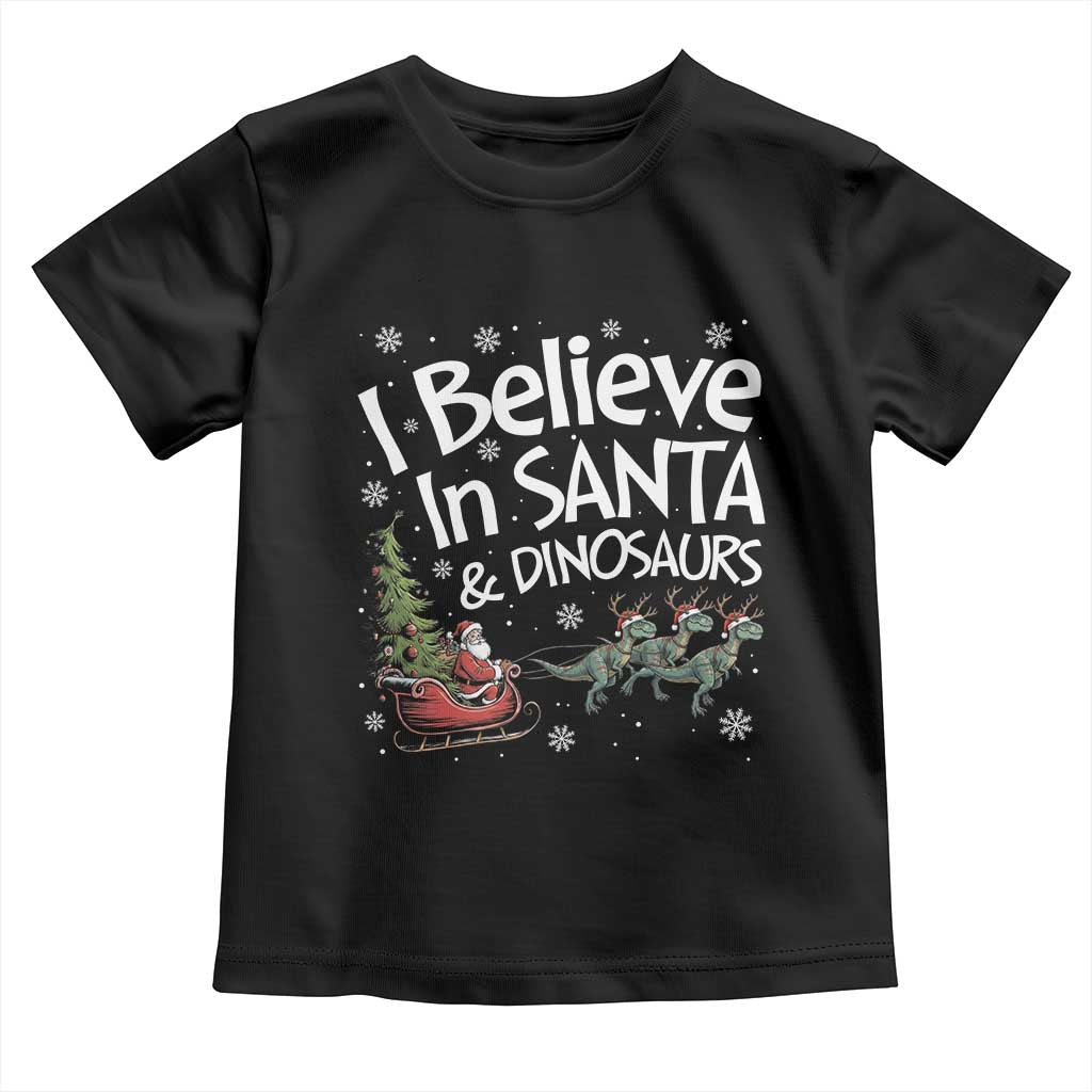 Funny Christmas Dino Toddler T Shirt I Believe In Santa And Dinosaur - Wonder Print Shop