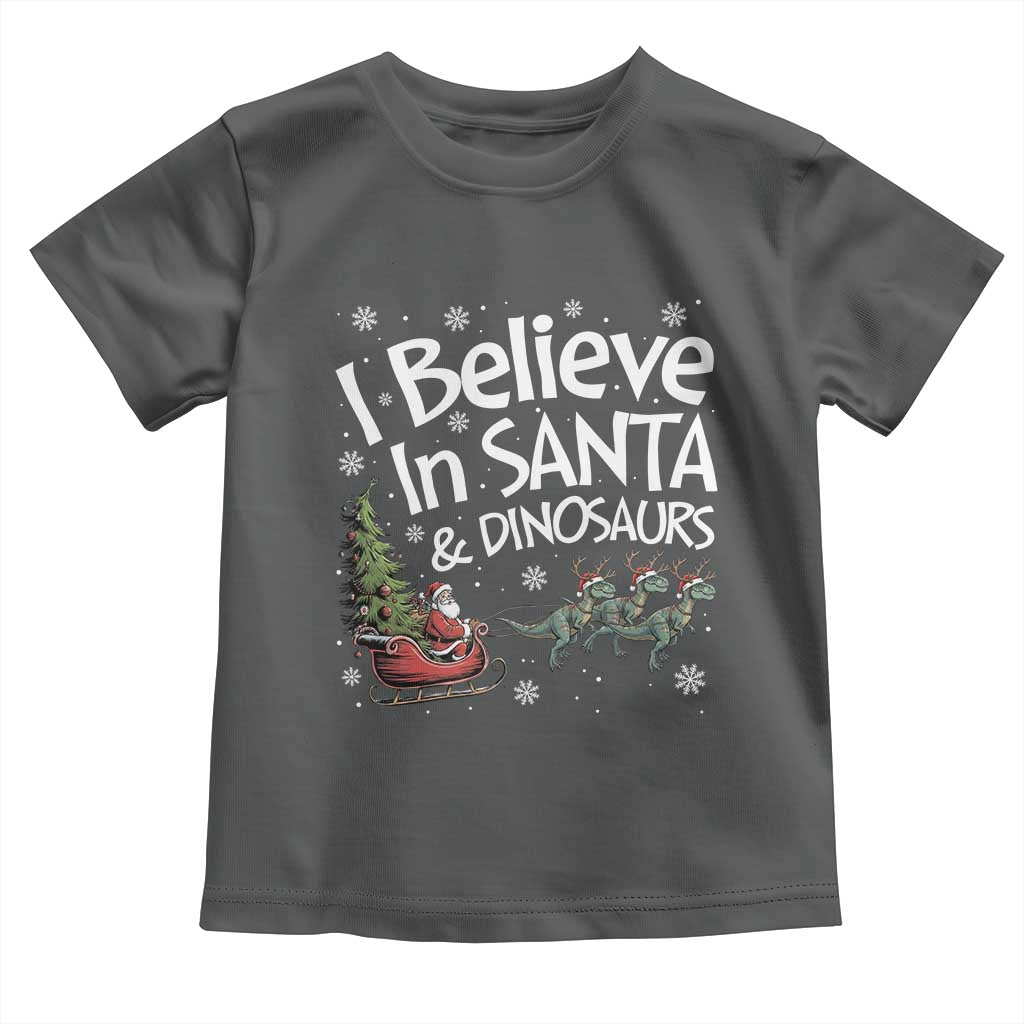 Funny Christmas Dino Toddler T Shirt I Believe In Santa And Dinosaur - Wonder Print Shop