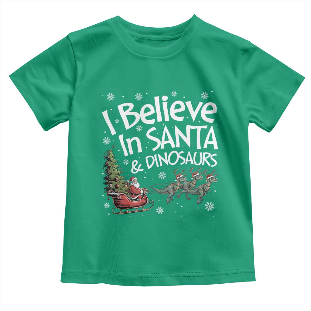 Funny Christmas Dino Toddler T Shirt I Believe In Santa And Dinosaur - Wonder Print Shop
