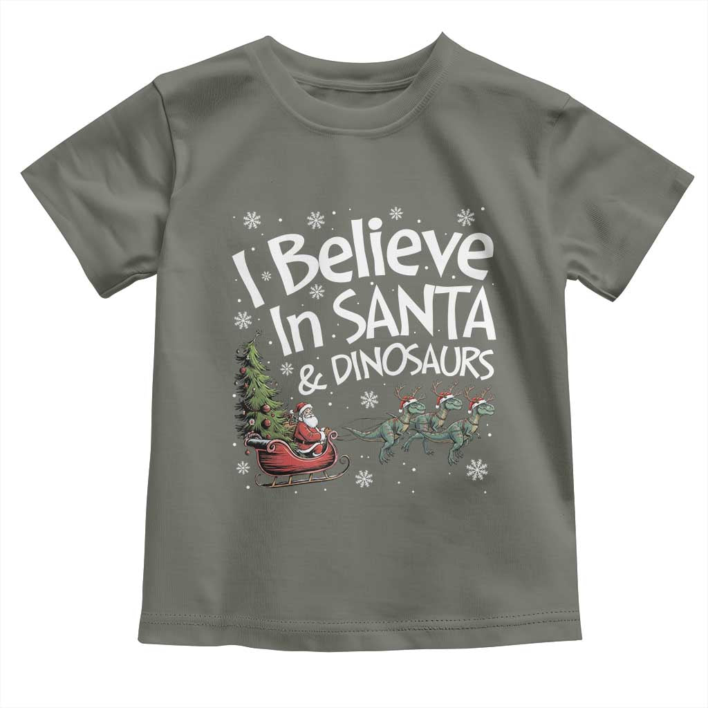 Funny Christmas Dino Toddler T Shirt I Believe In Santa And Dinosaur - Wonder Print Shop