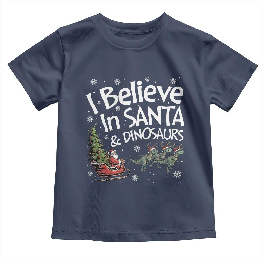 Funny Christmas Dino Toddler T Shirt I Believe In Santa And Dinosaur - Wonder Print Shop