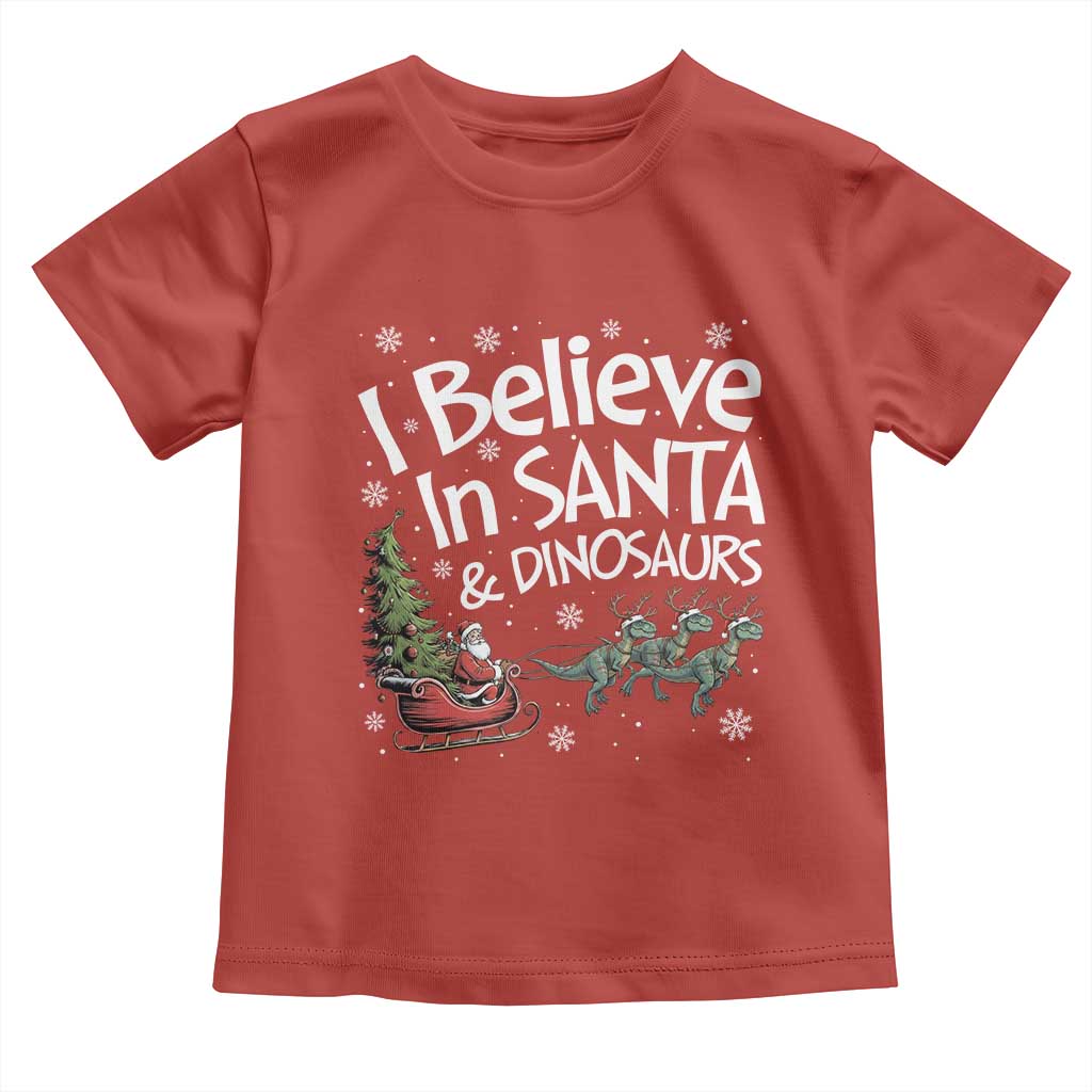 Funny Christmas Dino Toddler T Shirt I Believe In Santa And Dinosaur - Wonder Print Shop