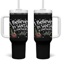 Funny Christmas Dino Tumbler With Handle I Believe In Santa And Dinosaur - Wonder Print Shop